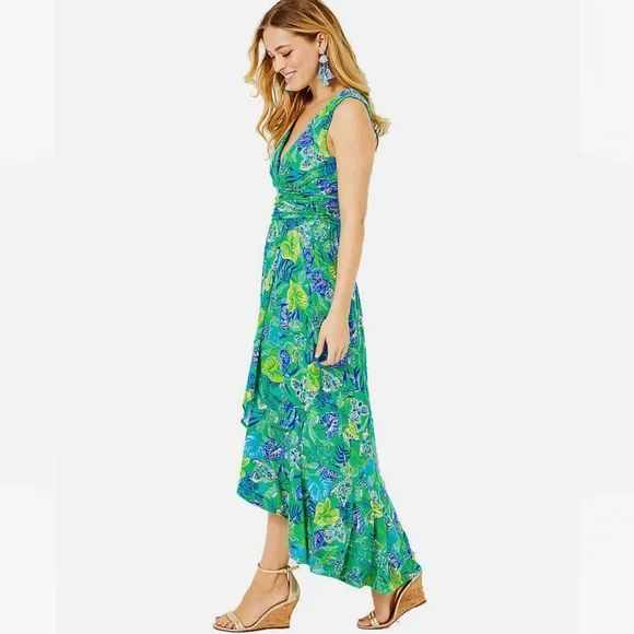 Lilly Pulitzer Moana Wrap Maxi Dress - Botanical Green in a Flutter - Size S - Picture 5 of 10